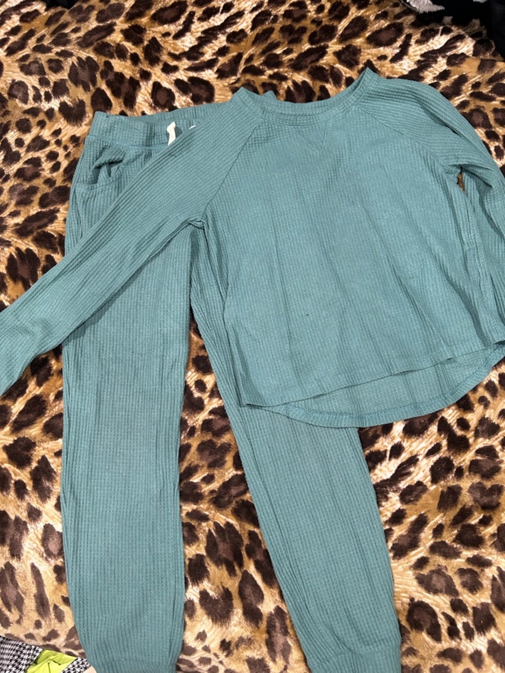 Cat & Jack Teal Green Ribbed Sweatshirt & Joggers Set